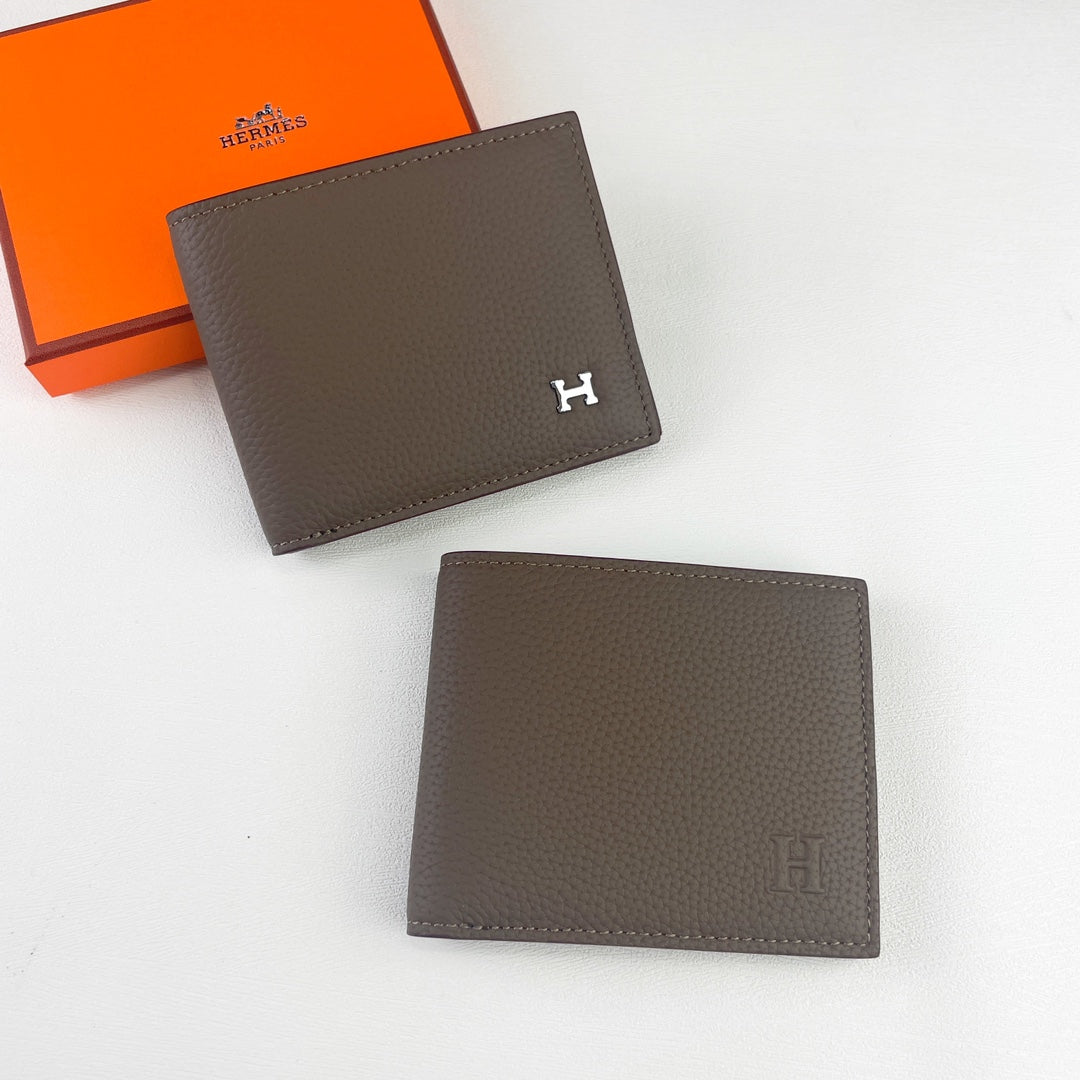 HM SILK’IN MEN’S SHORT WALLET 11.5 BROWN GRAINED CALFSKIN