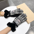 GLOVES IN BLACK WOOL AND RABBIT FUR 129715