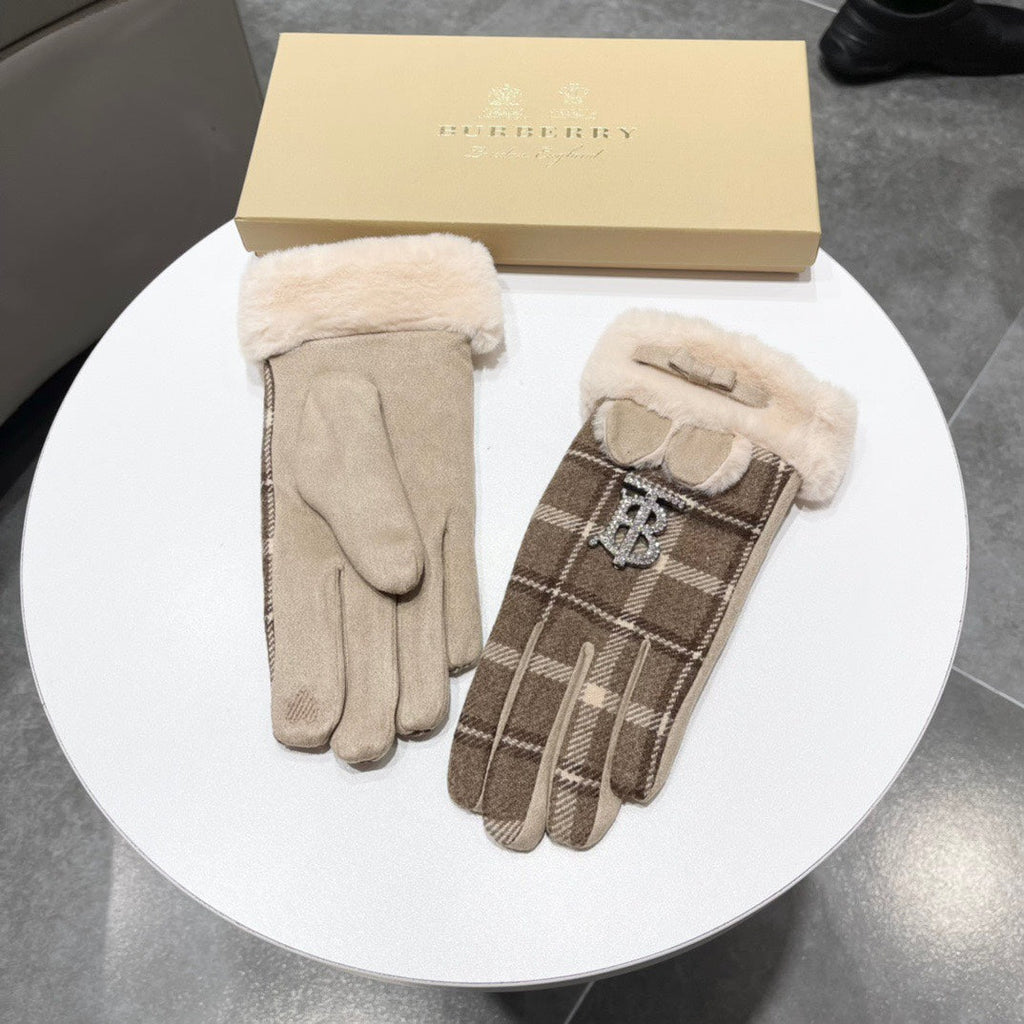 GLOVES IN MEDIUM BROWN WOOL AND RABBIT FUR 158884