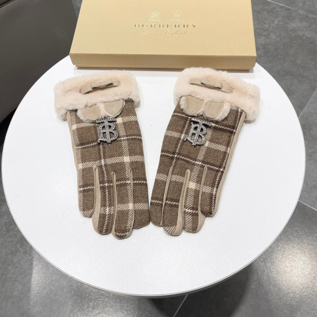 GLOVES IN MEDIUM BROWN WOOL AND RABBIT FUR 158884