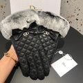 GLOVES ATTACHED BOW IN BLACK RABBIT FUR AND LAMBSKIN 113707