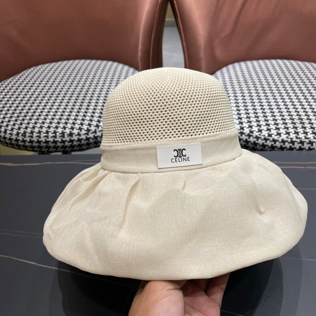 CELINE 26S MESH CROWN RUFFLE-BRIM SUN HAT STYLE 133
