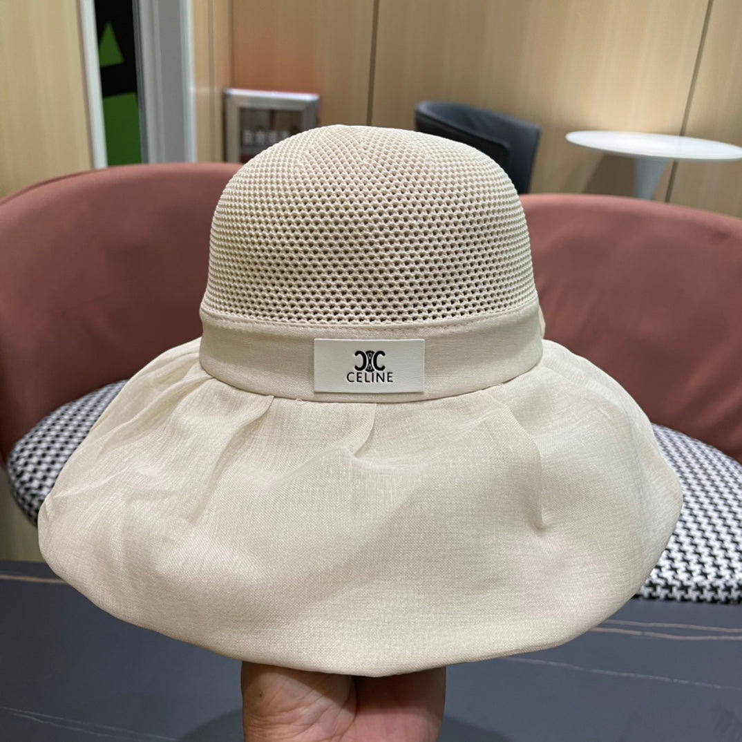 CELINE 26S MESH CROWN RUFFLE-BRIM SUN HAT STYLE 133