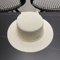 MIUMIU SMALL-BRIM STRAW HAT IN CREAM WHITE AND PEARL EMBELLISHED