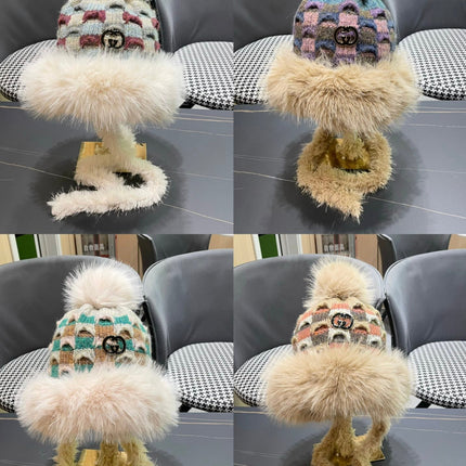 BEANIE HAT IN COLORFUL WOOL AND RABBIT FUR 392116