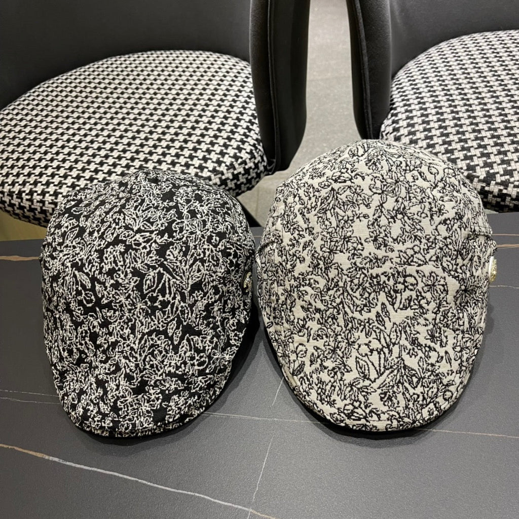 BAKER BOY CAP IN BLACK MIX WHITE FABRIC 431519