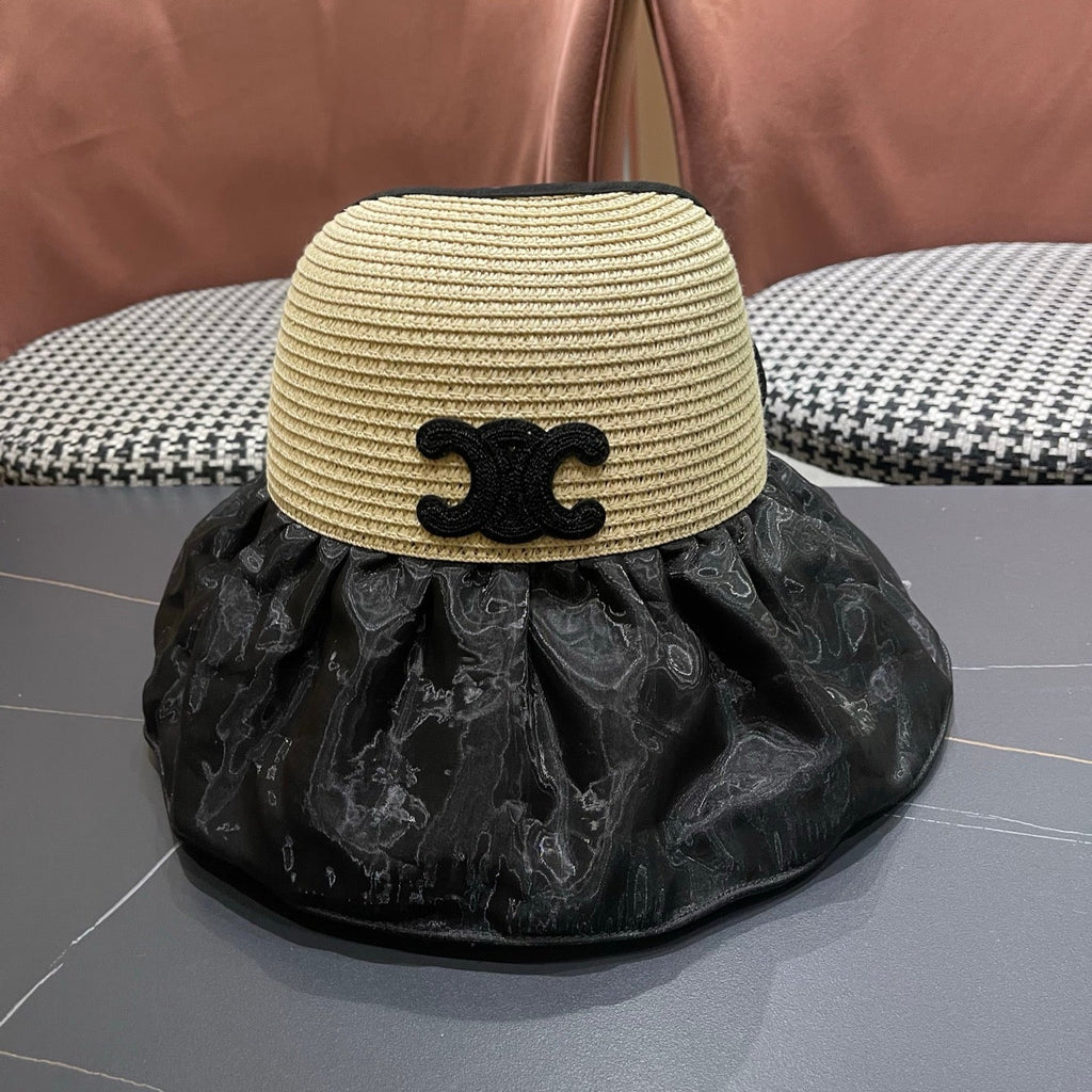 CELINE 26S STRAW CROWN RUFFLE-BRIM SUN HAT STYLE 112