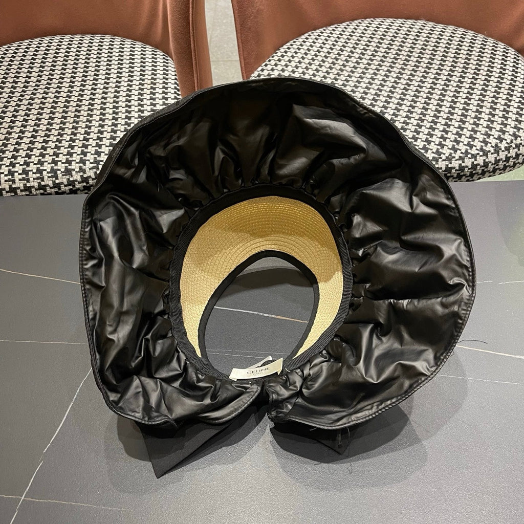CELINE 26S STRAW CROWN RUFFLE-BRIM SUN HAT STYLE 112