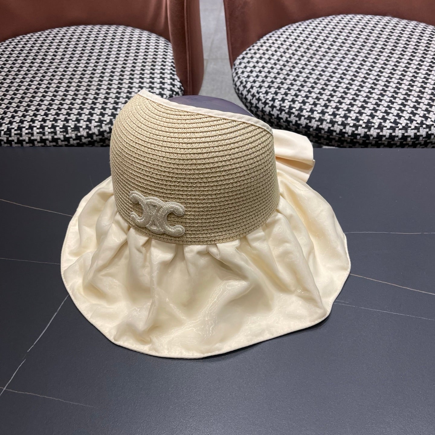 CELINE 26S STRAW CROWN RUFFLE-BRIM SUN HAT STYLE 111