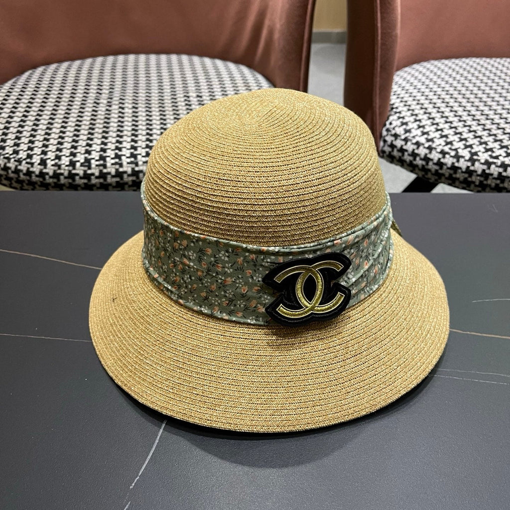 CHANEL 26S FLORAL RIBBON STRAW CLOCHE HAT 335747