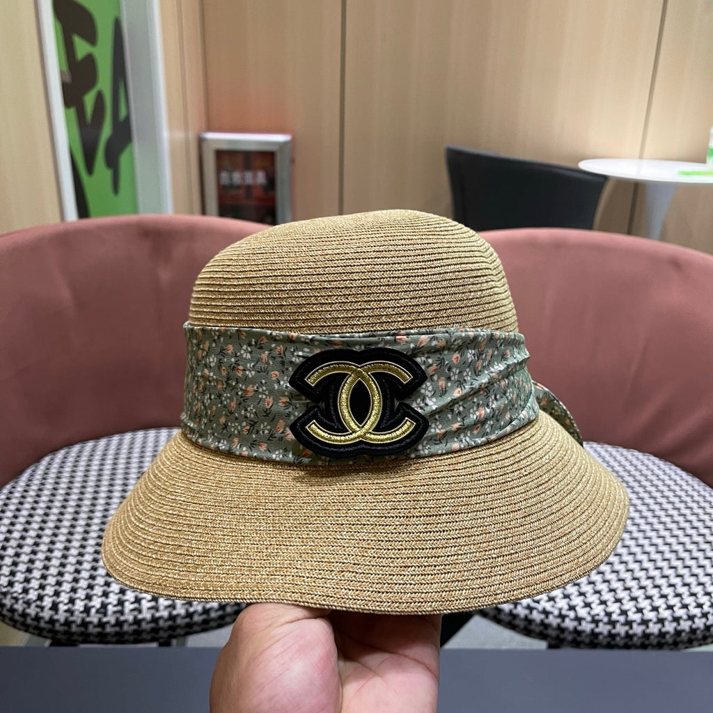 CHANEL 26S FLORAL RIBBON STRAW CLOCHE HAT 335747