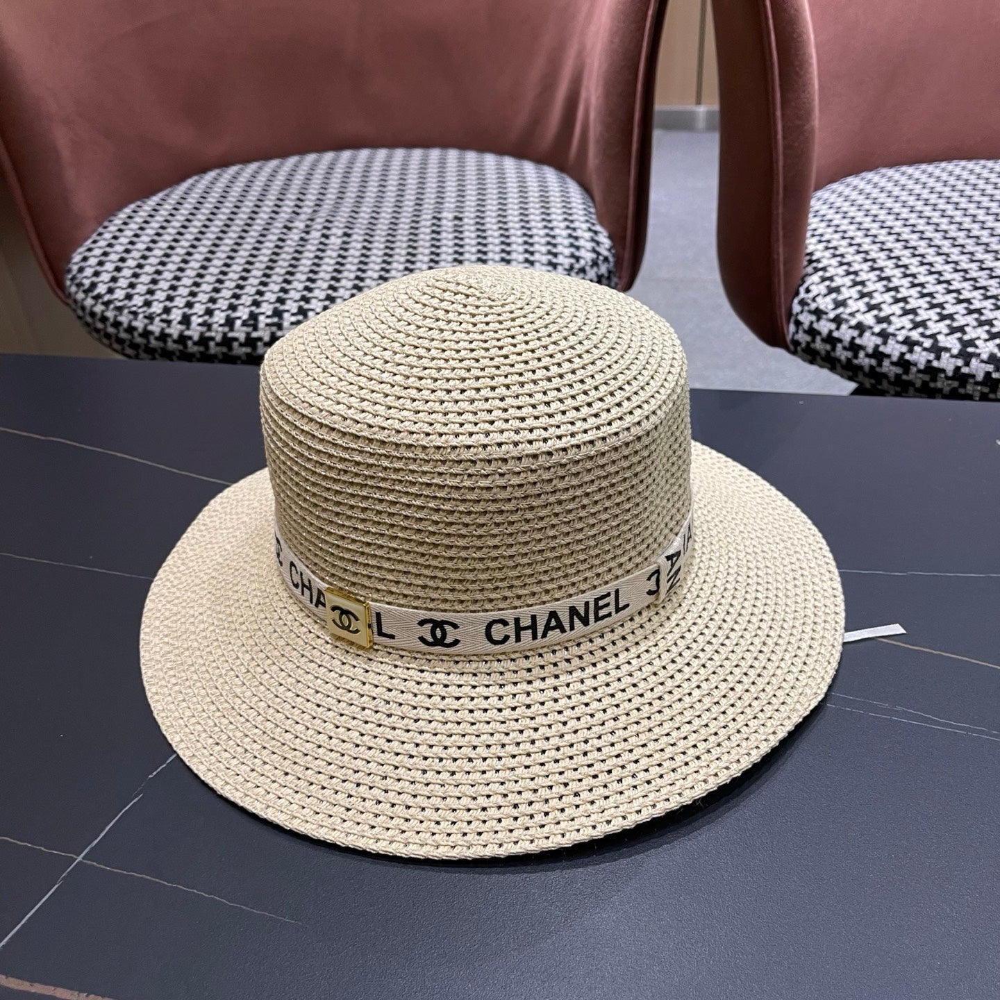 CHANEL 26S STRAW BOATER HAT 335741