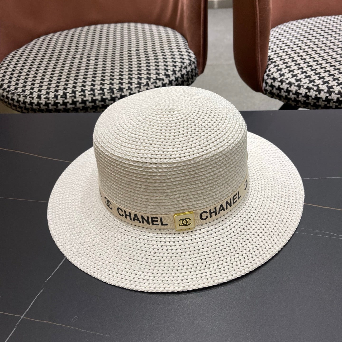 CHANEL 26S STRAW BOATER HAT 335739