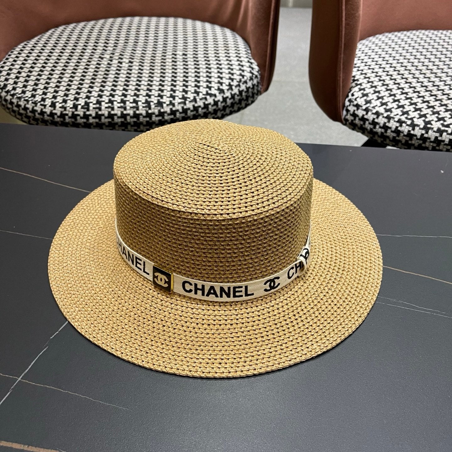CHANEL 26S STRAW BOATER HAT 335738