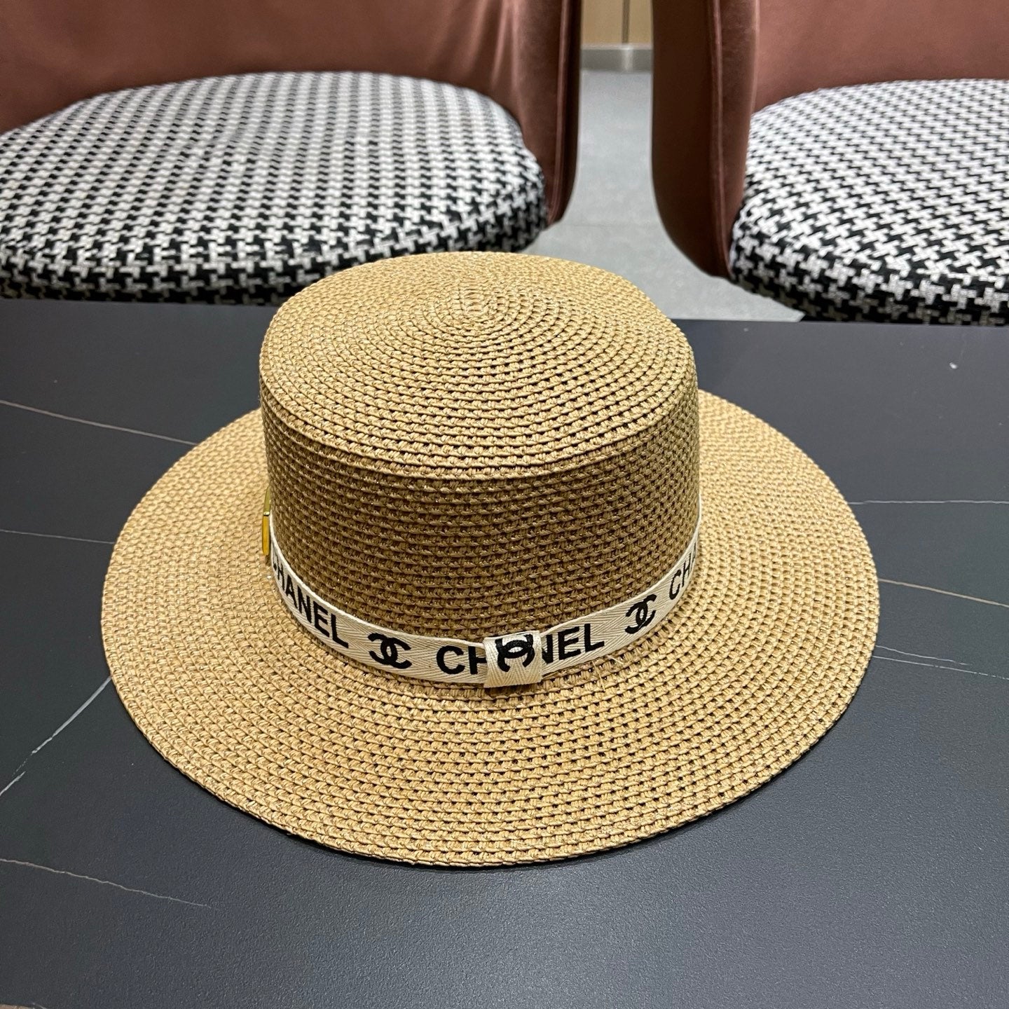 CHANEL 26S STRAW BOATER HAT 335738
