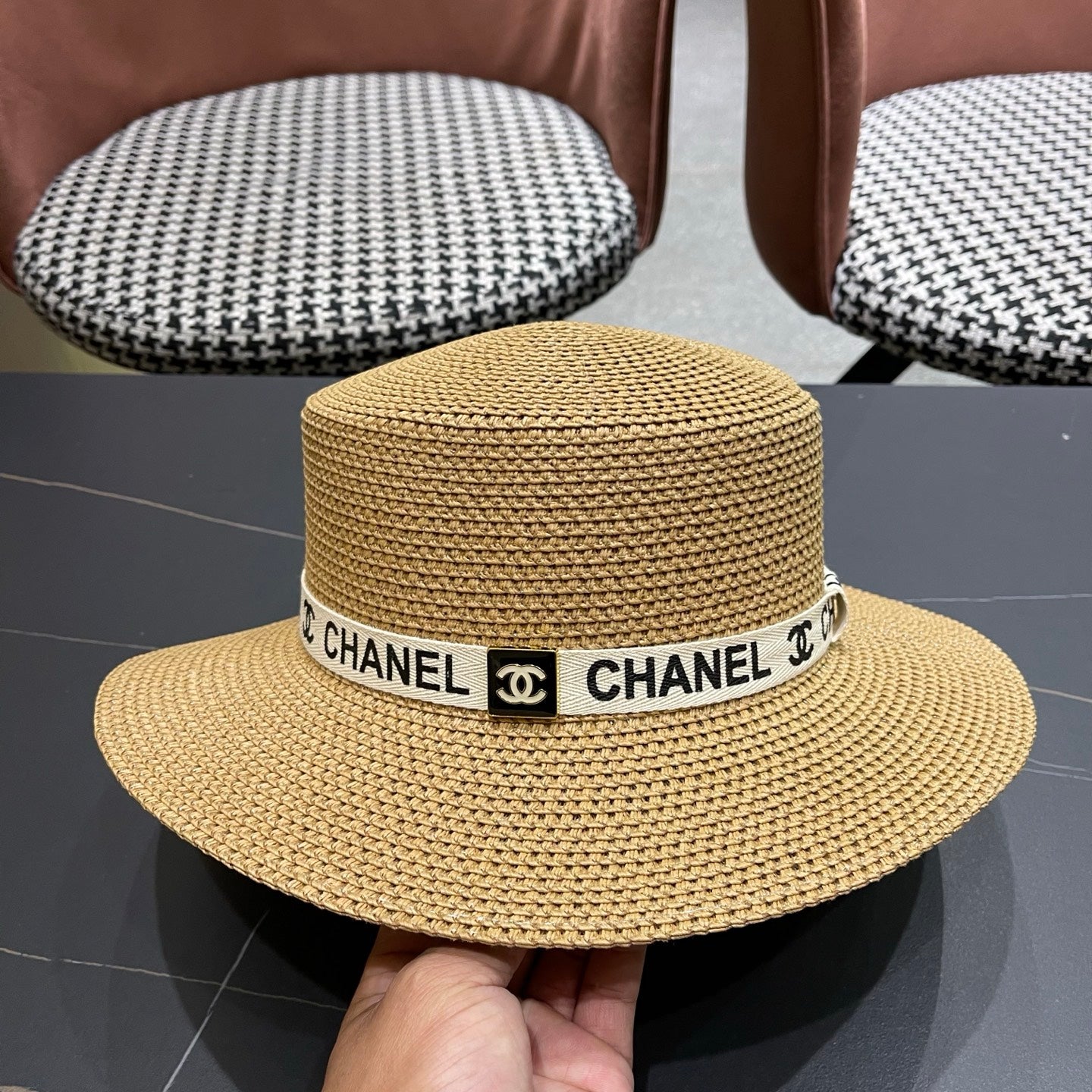 CHANEL 26S STRAW BOATER HAT 335738