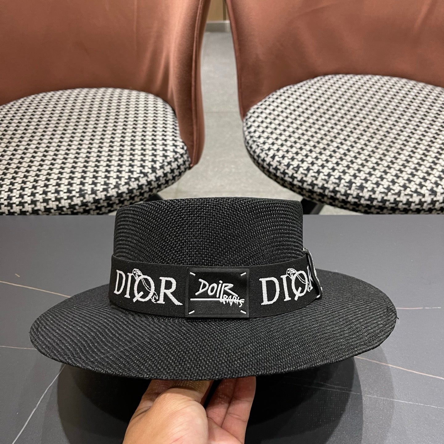 DIOR 26S LOGO STRAW BOATER HAT STYLE 22