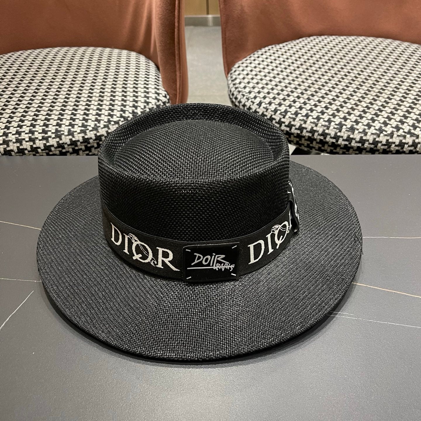 DIOR 26S LOGO STRAW BOATER HAT STYLE 22