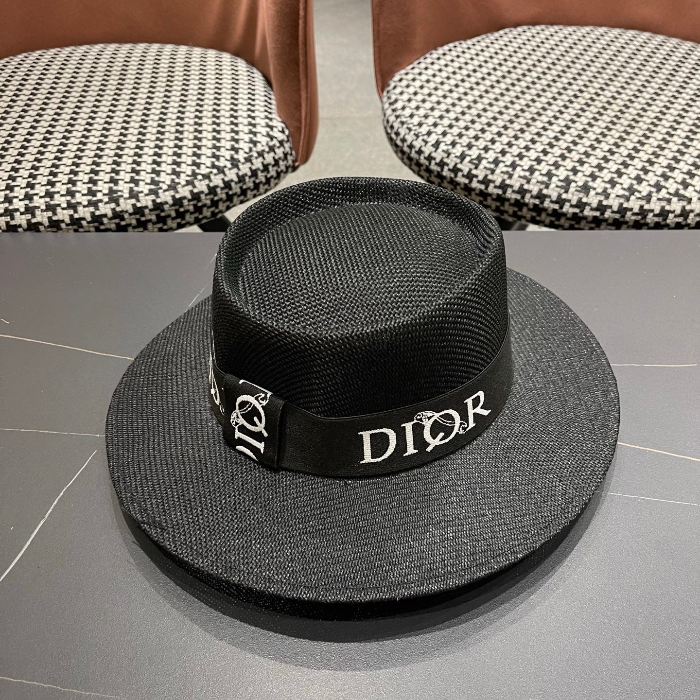 DIOR 26S LOGO STRAW BOATER HAT STYLE 22