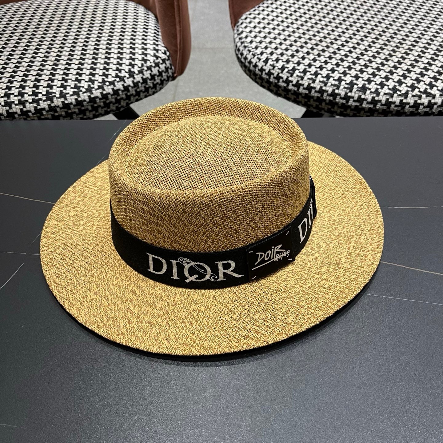 DIOR 26S LOGO STRAW BOATER HAT STYLE 21