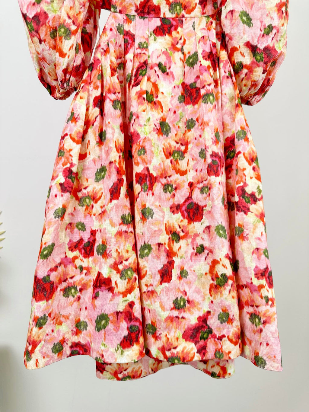 PUFF SLEEVE MINI DRESS 25S RED IN LINEN 266363