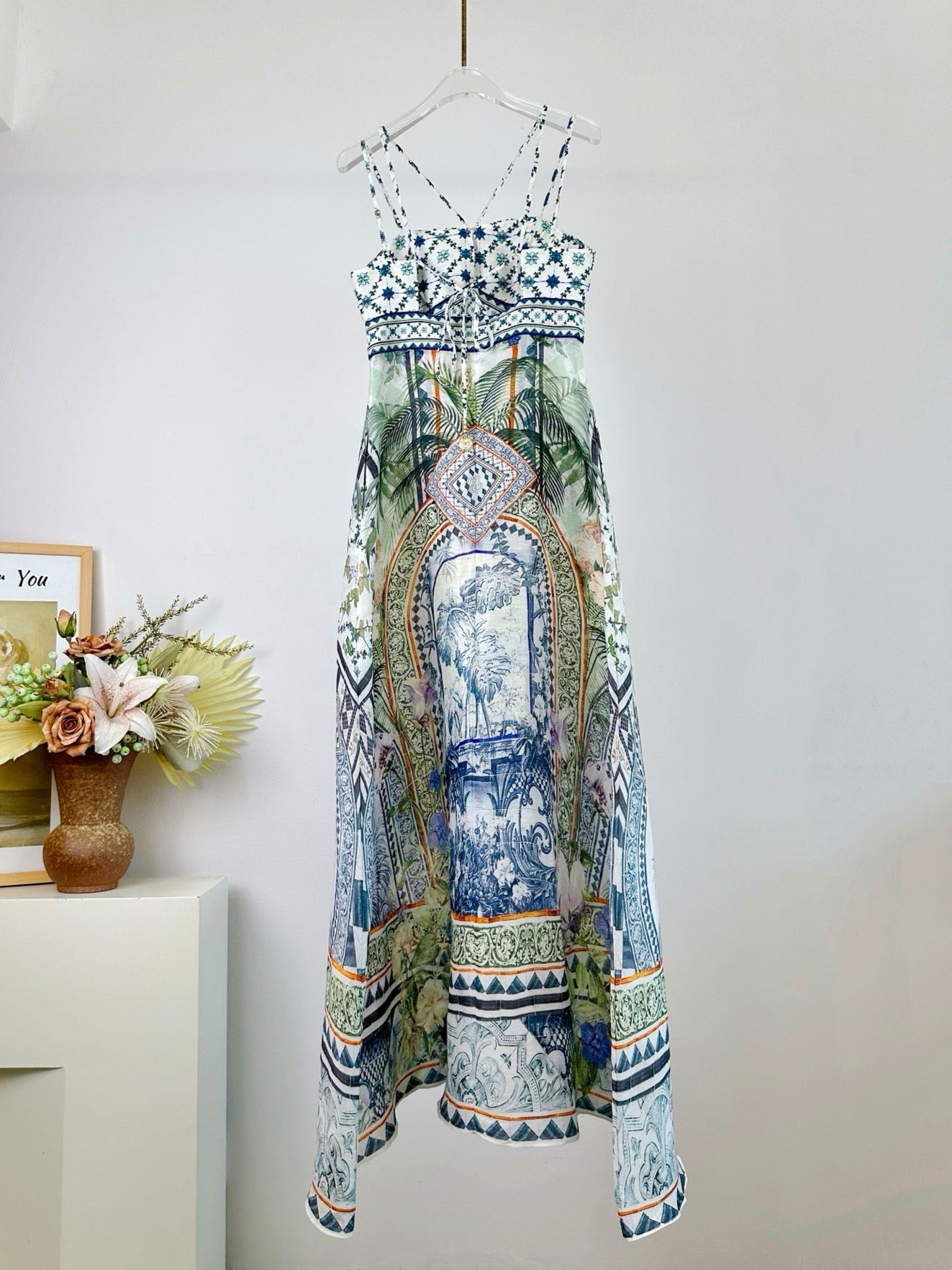 CAMILLA PRINTED SILK STRAP MAXI DRESS 270274