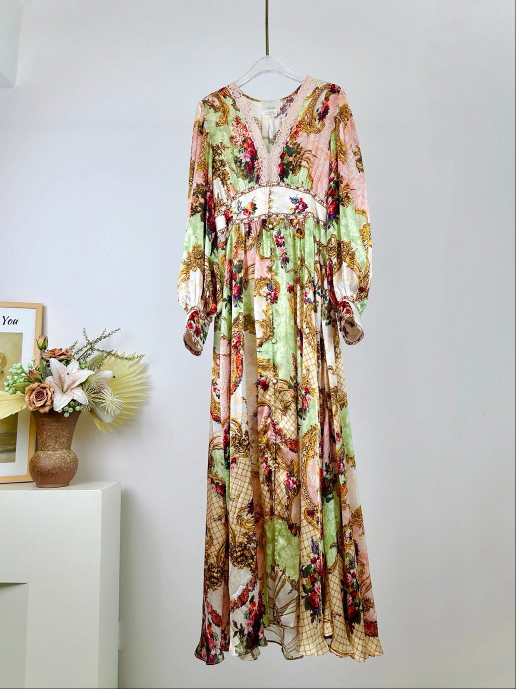 CAMILLA PRINTED SILK V-NECK MAXI DRESS 270290