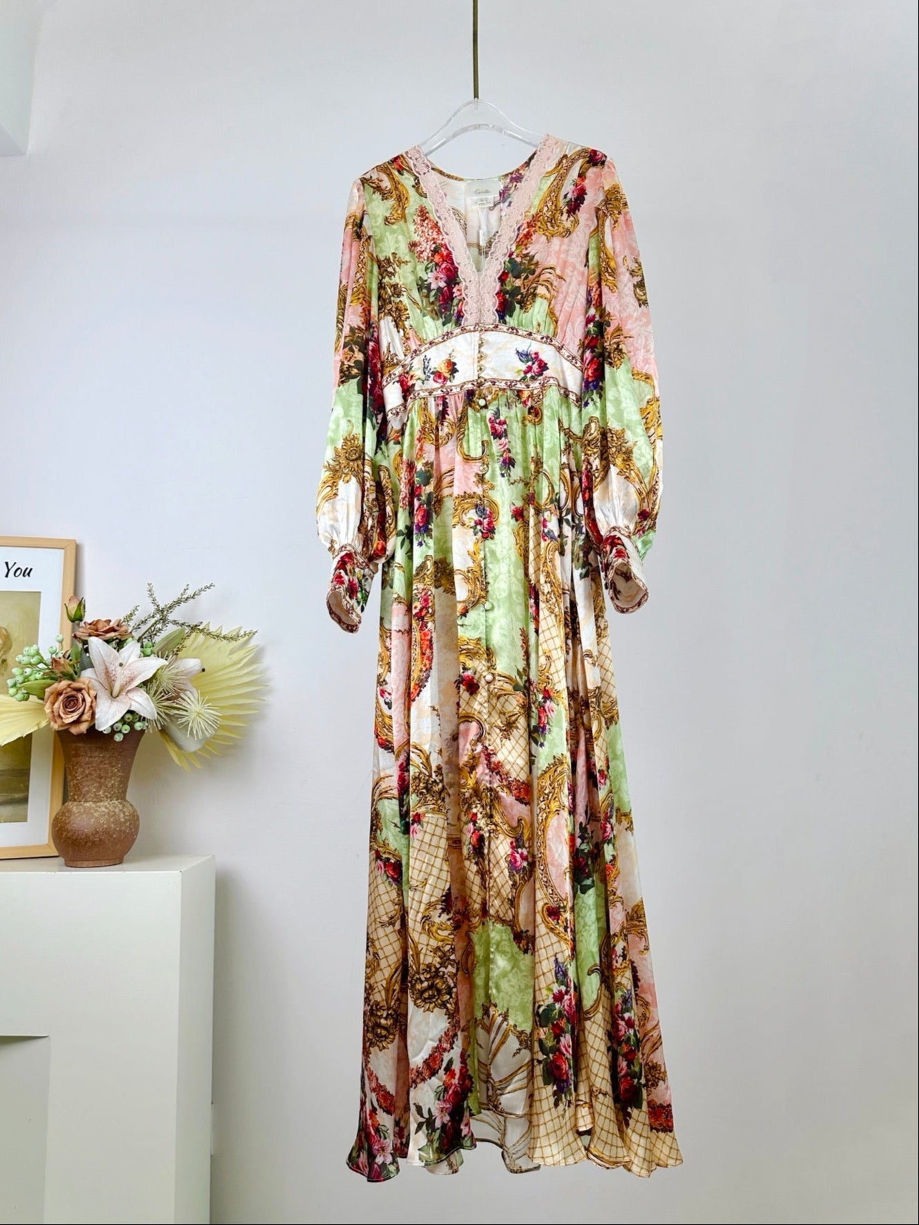 CAMILLA PRINTED SILK V-NECK MAXI DRESS 270290