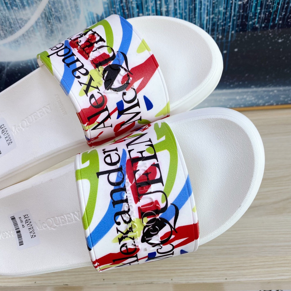 SLIDES SANDAL IN WHITE TPU MULTI-COLOR BLOTCHED STRAP