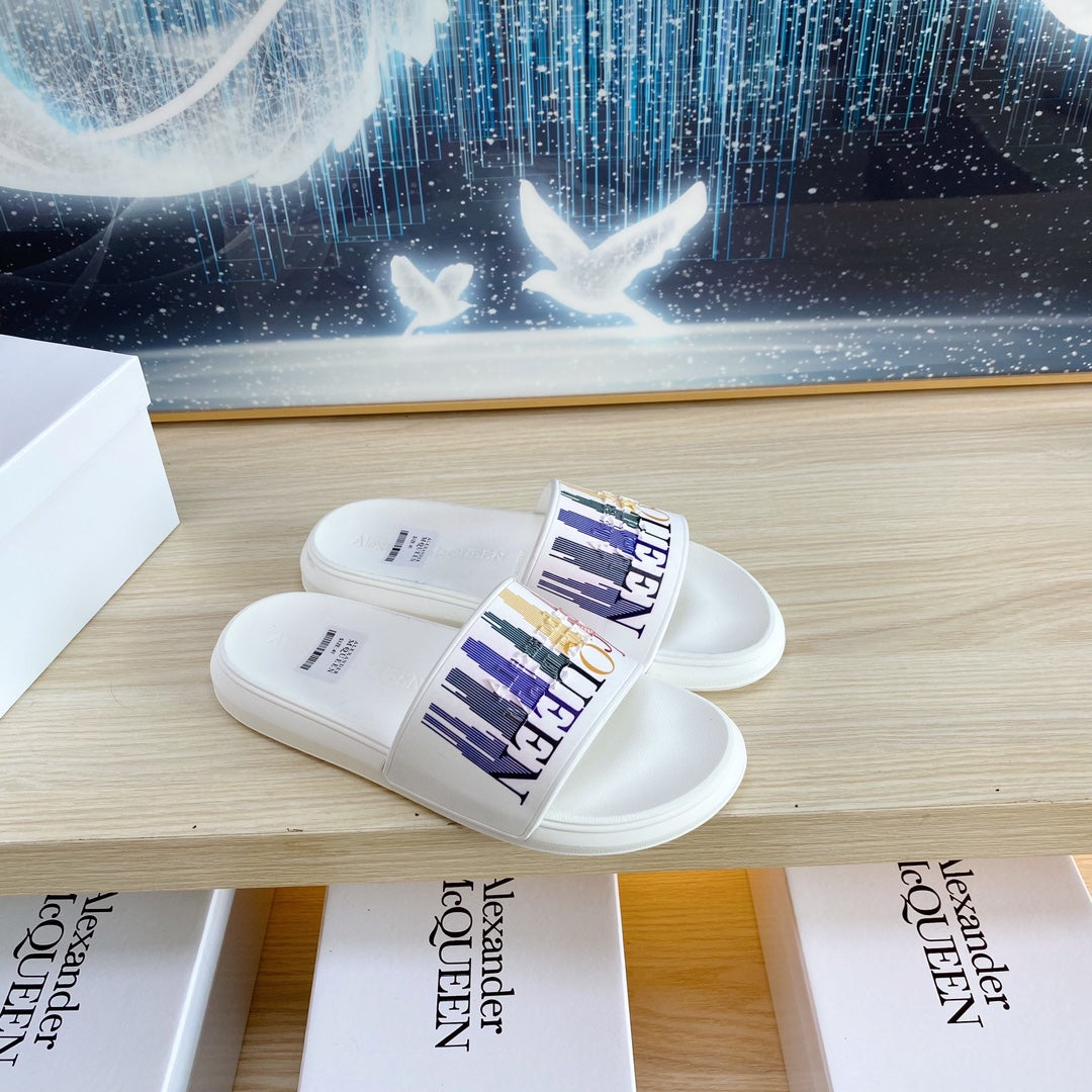 SLIDES SANDAL IN WHITE TPU MULTICOLOR STRIPES STRAP