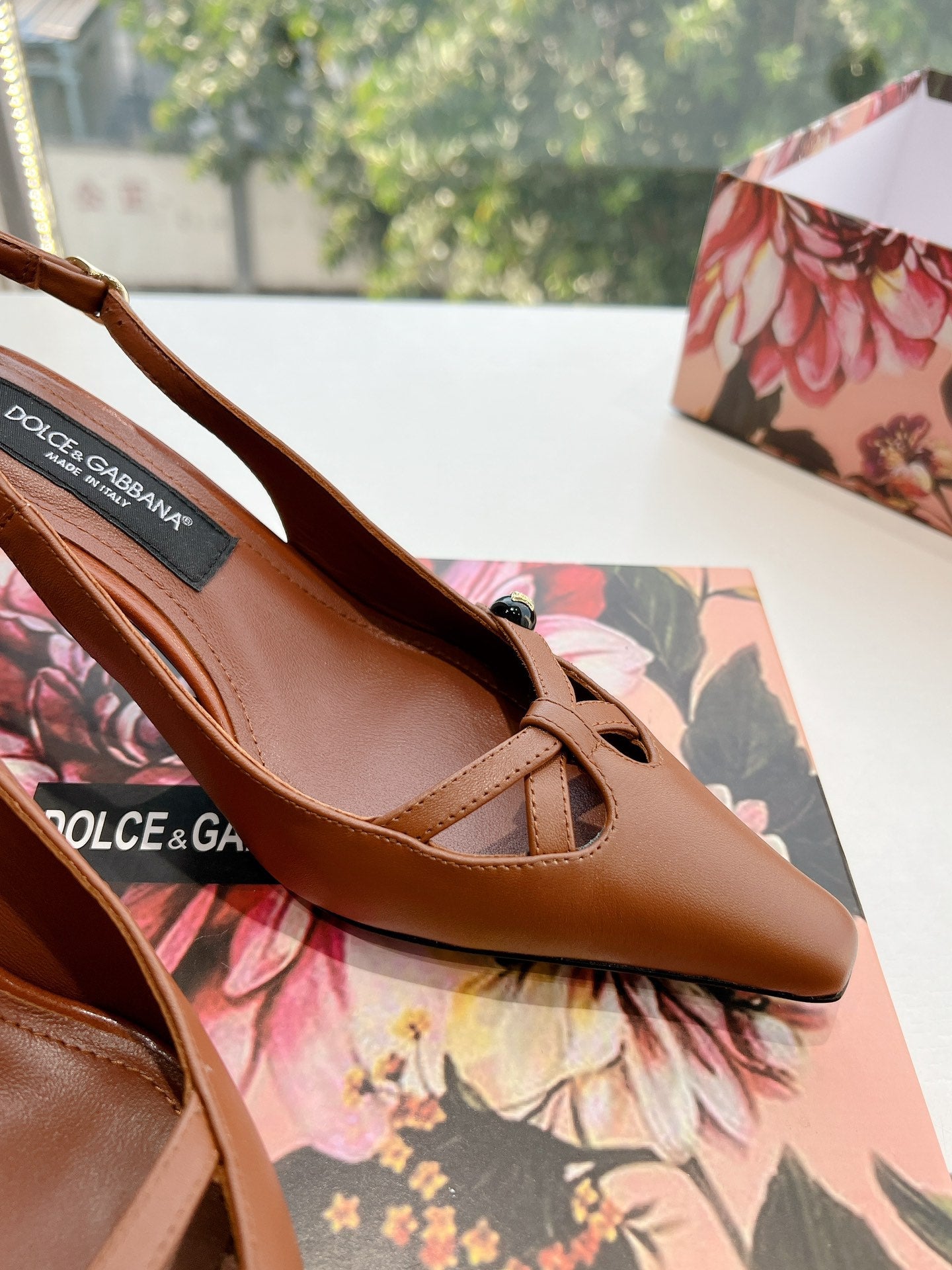DG 70MM FOOTWEAR – BLUSH IN BROWN CALFSKIN SLINGBACK