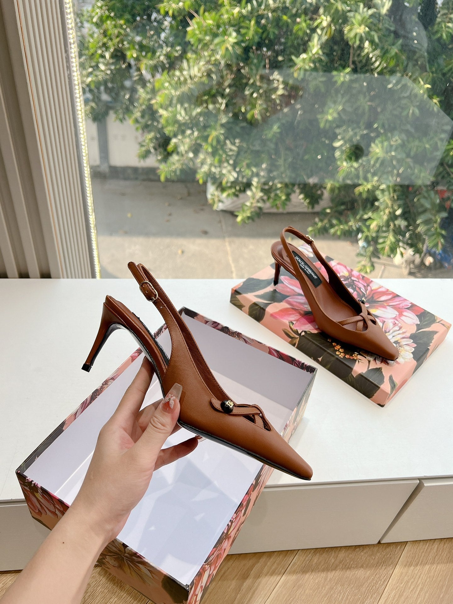 DG 70MM FOOTWEAR – BLUSH IN BROWN CALFSKIN SLINGBACK