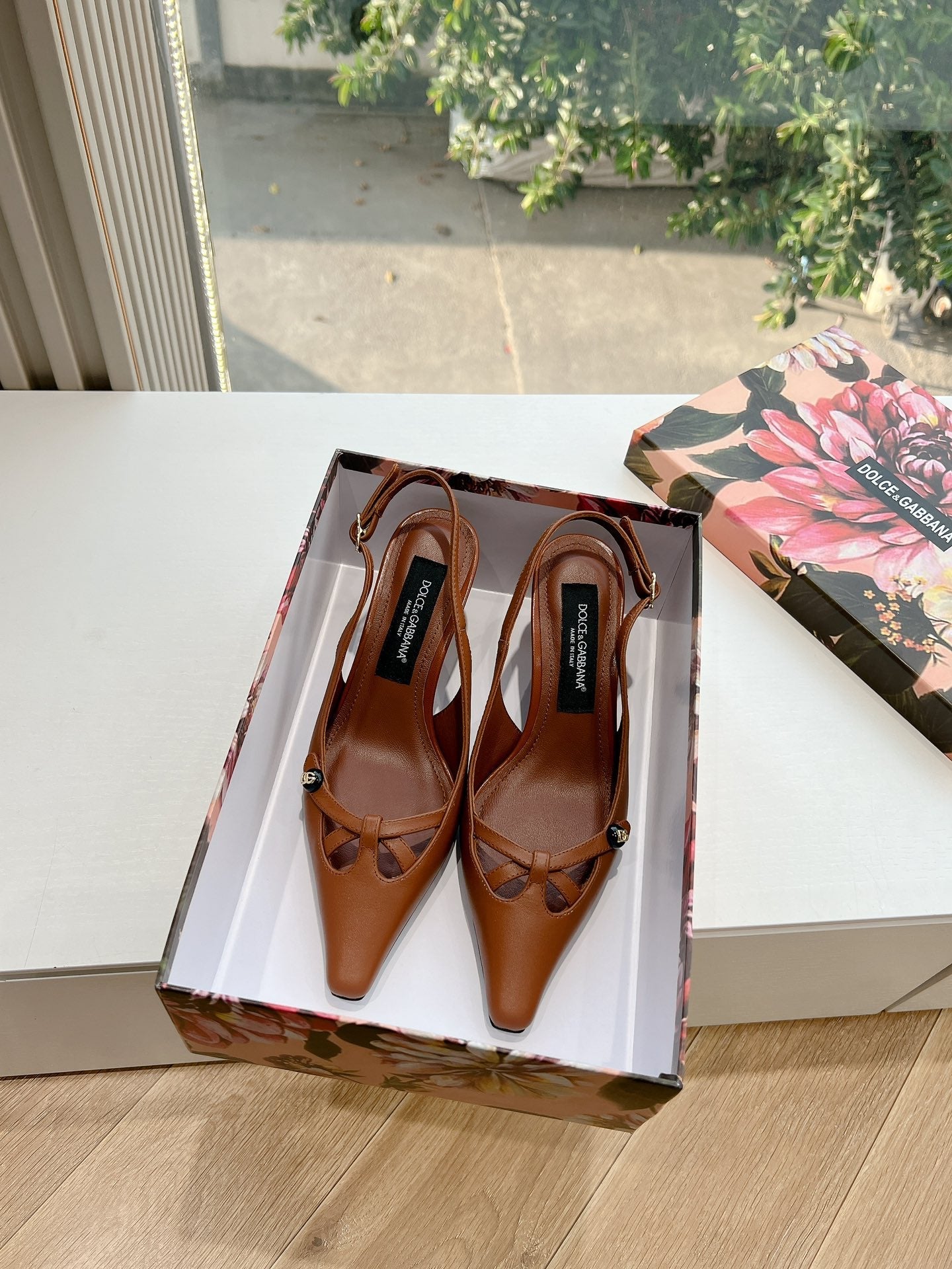 DG 70MM FOOTWEAR – BLUSH IN BROWN CALFSKIN SLINGBACK