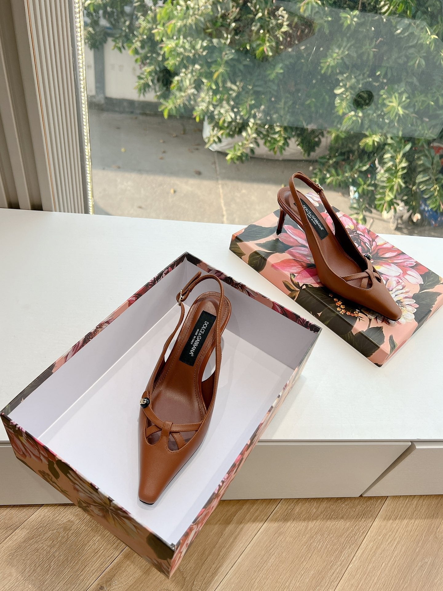 DG 70MM FOOTWEAR – BLUSH IN BROWN CALFSKIN SLINGBACK