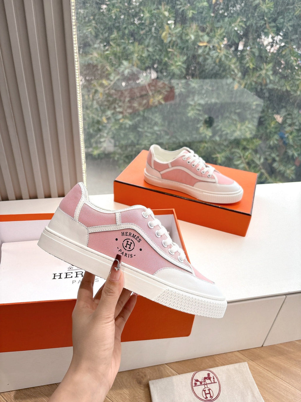 GET SNEAKER IN ROSE PINK MAXI CANVAS AND WHITE CALFSKIN