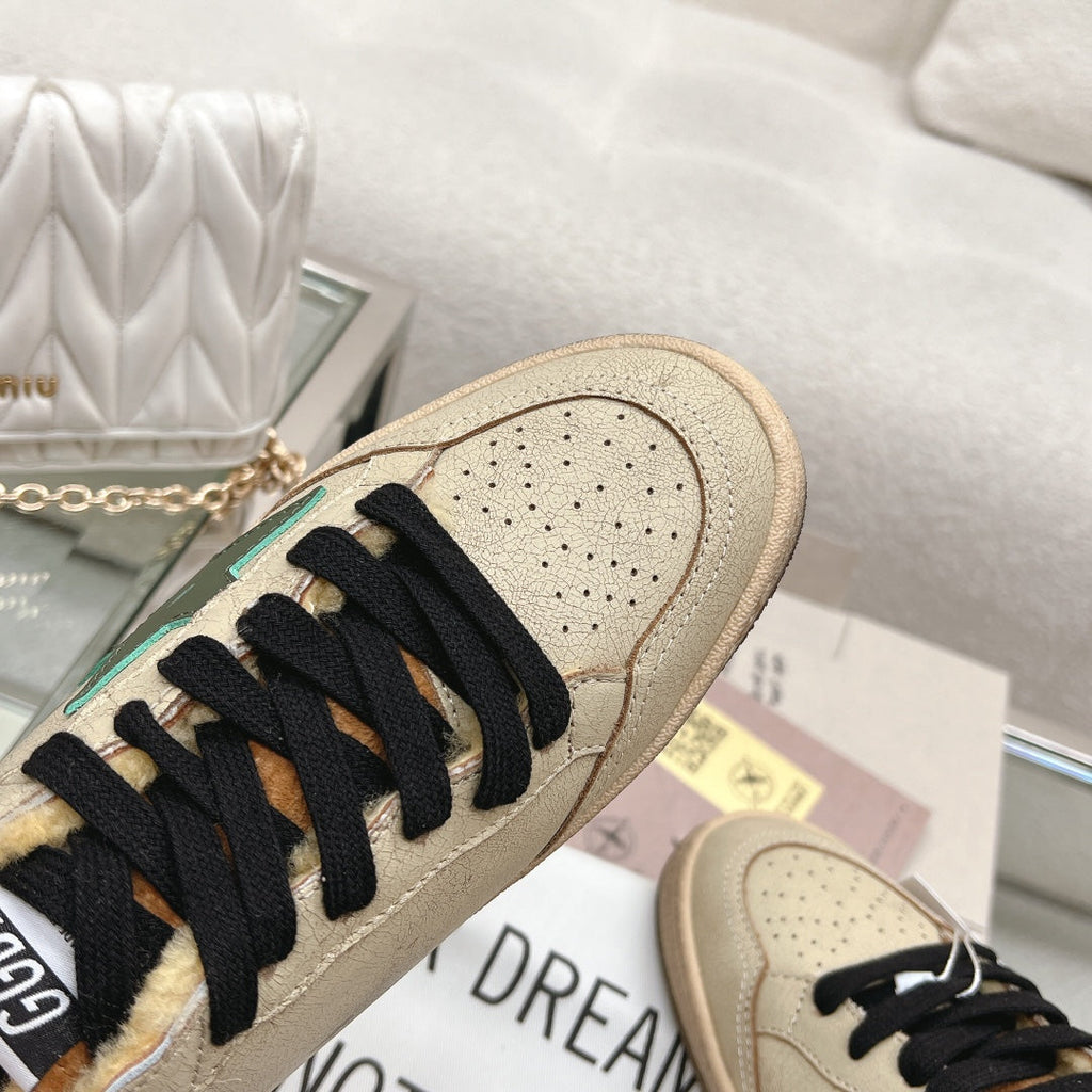 BALL STAR SNEAKERS IN RODEO DUST BEIGE CALFSKIN WITH GREEN STAR BLUE HEEL TAB