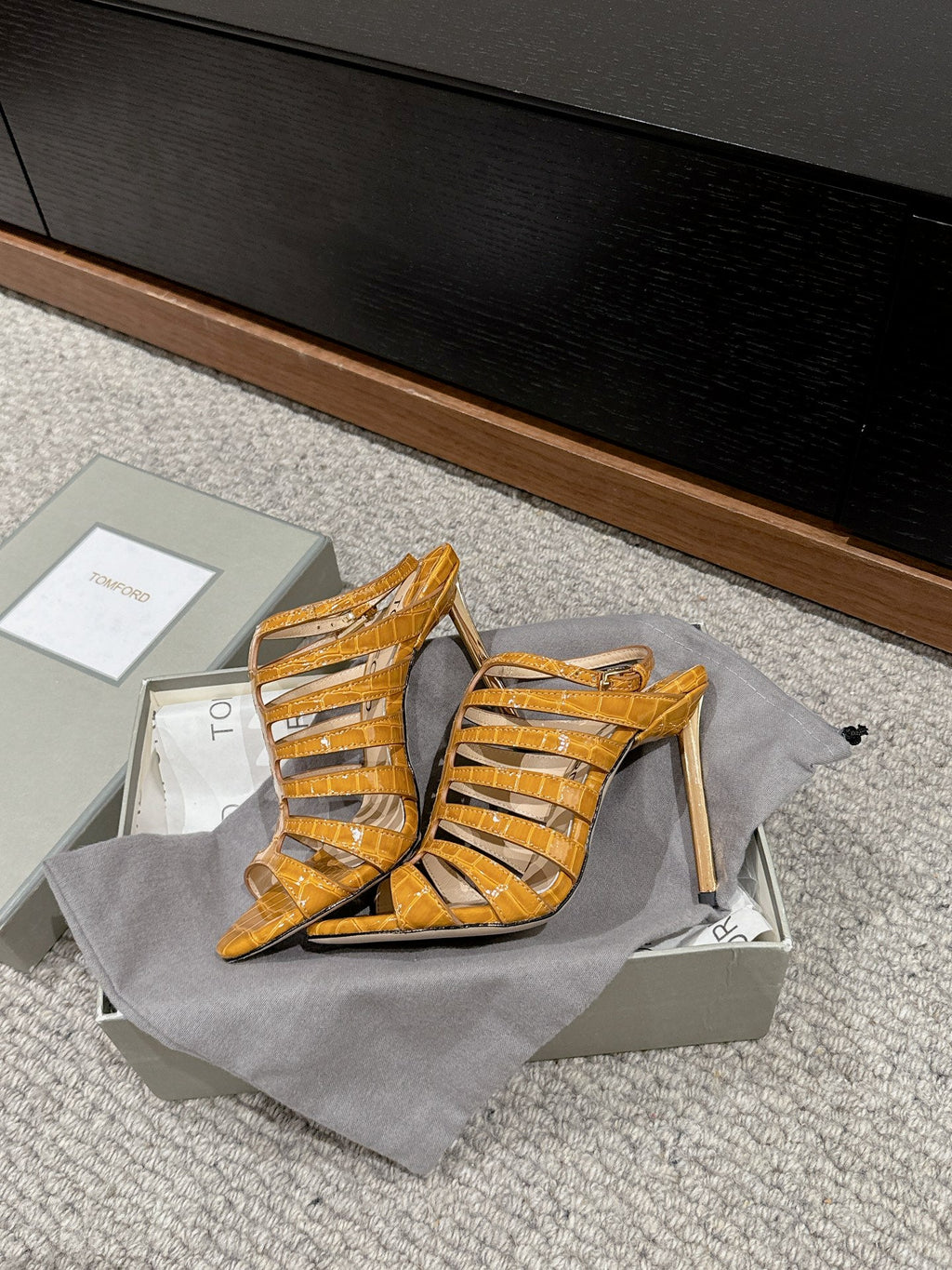 HIGH SANDAL 10 CM IN TIGER ORANGE CALFSKIN