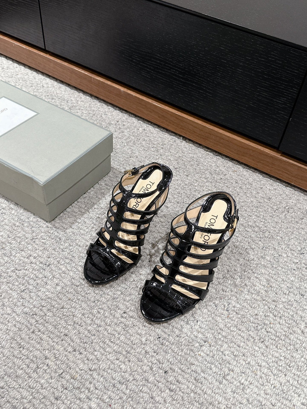 HIGH SANDAL 10 CM IN BLACK CALFSKIN