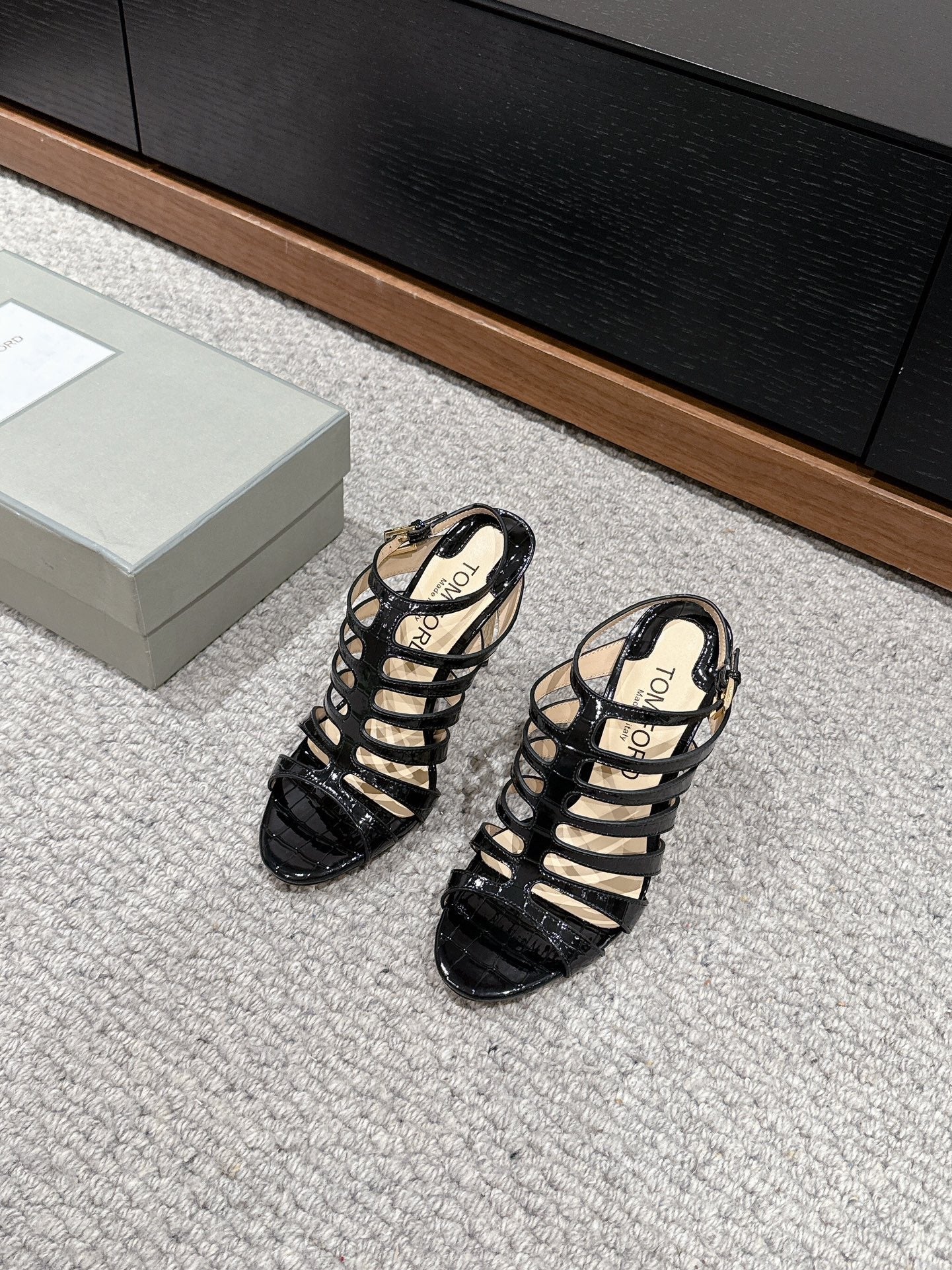 HIGH SANDAL 10 CM IN BLACK CALFSKIN