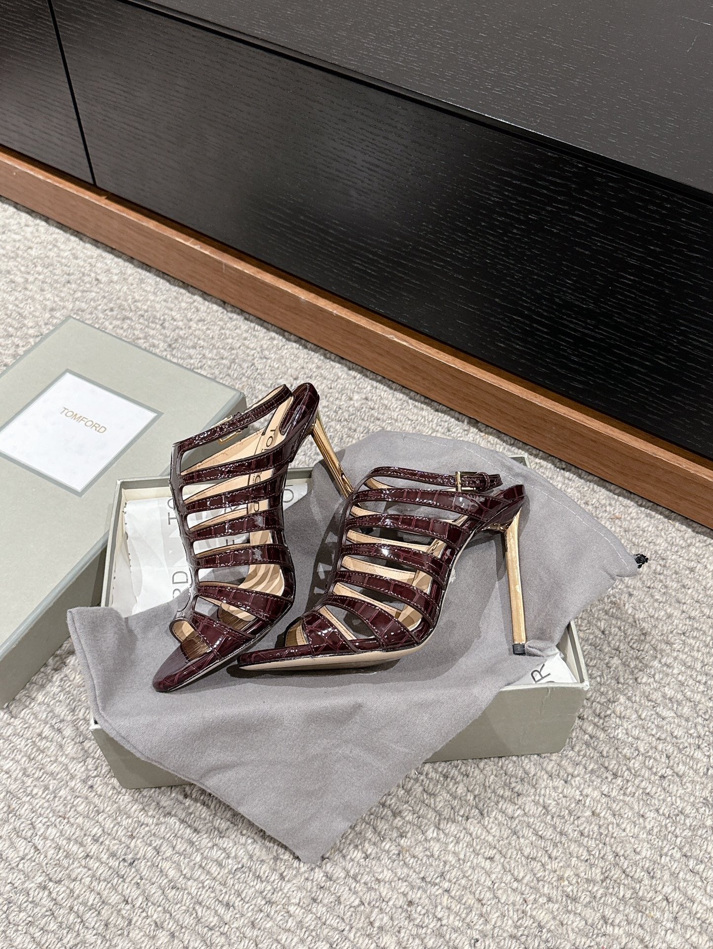 HIGH SANDAL 10 CM IN MAHOGANY RED CALFSKIN