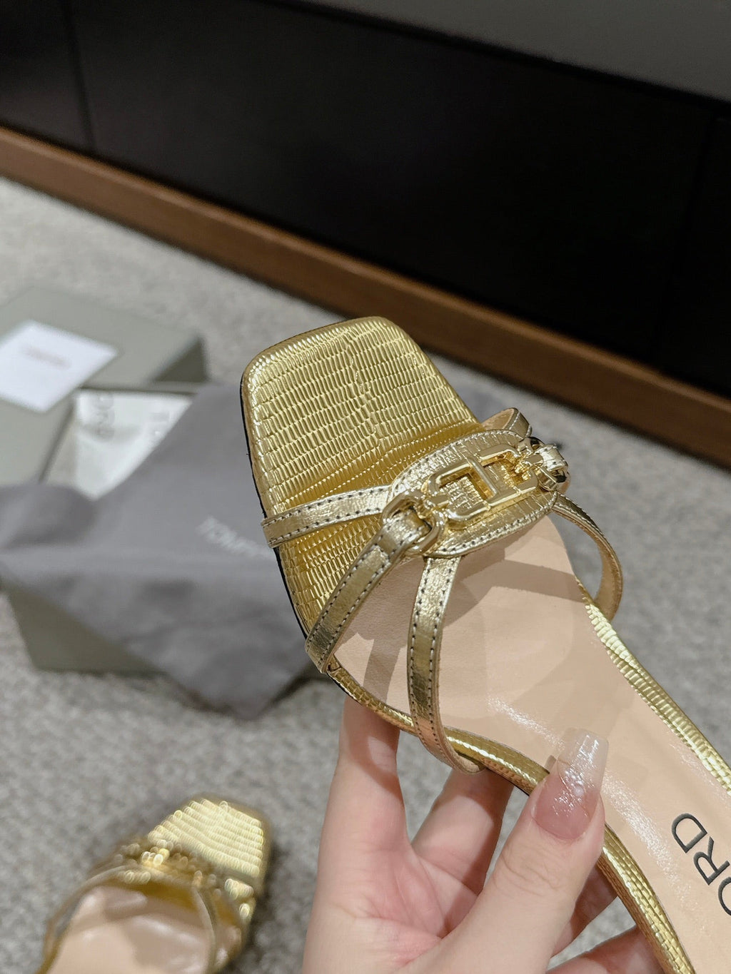 WHITNEY HIGH 6 CM MULE IN GOLD CROCODILE LEATHER
