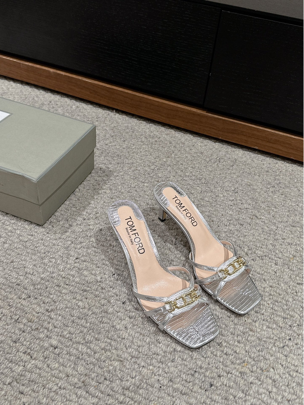 WHITNEY HIGH 6 CM MULE IN SILVER CROCODILE LEATHER