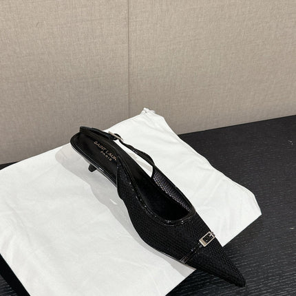 SL CHERISH BUCKLE SLINGBACK 45 BLACK MESH
