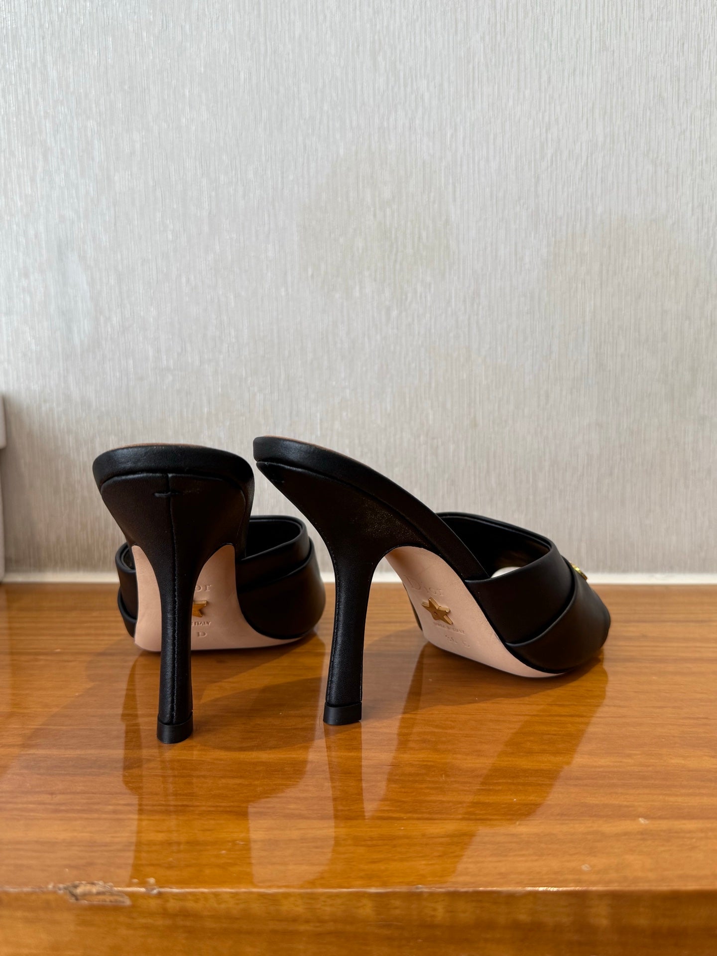 PEEP TOE SANDAL 25S HEELS 10CM IN BLACK CALFSKIN