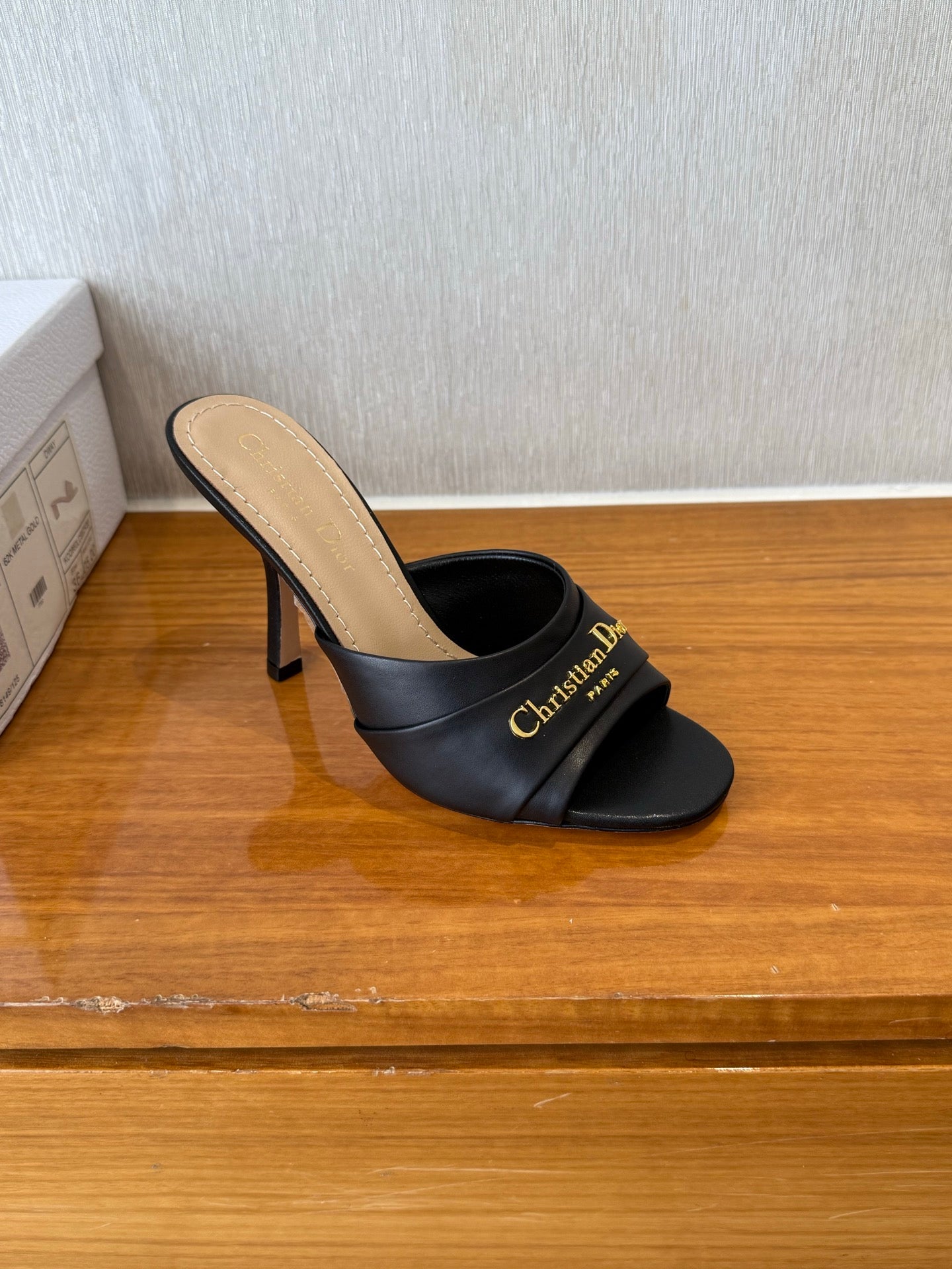 PEEP TOE SANDAL 25S HEELS 10CM IN BLACK CALFSKIN