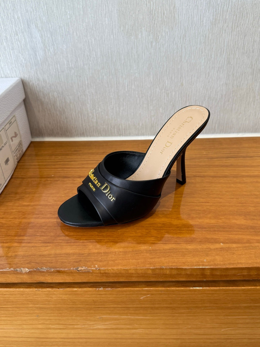 PEEP TOE SANDAL 25S HEELS 10CM IN BLACK CALFSKIN
