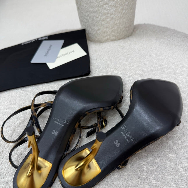 YSL 25S STRAPPY HIGH-HEEL SANDALS 95 MM IN LEOPARD PRINT LAMBSKIN