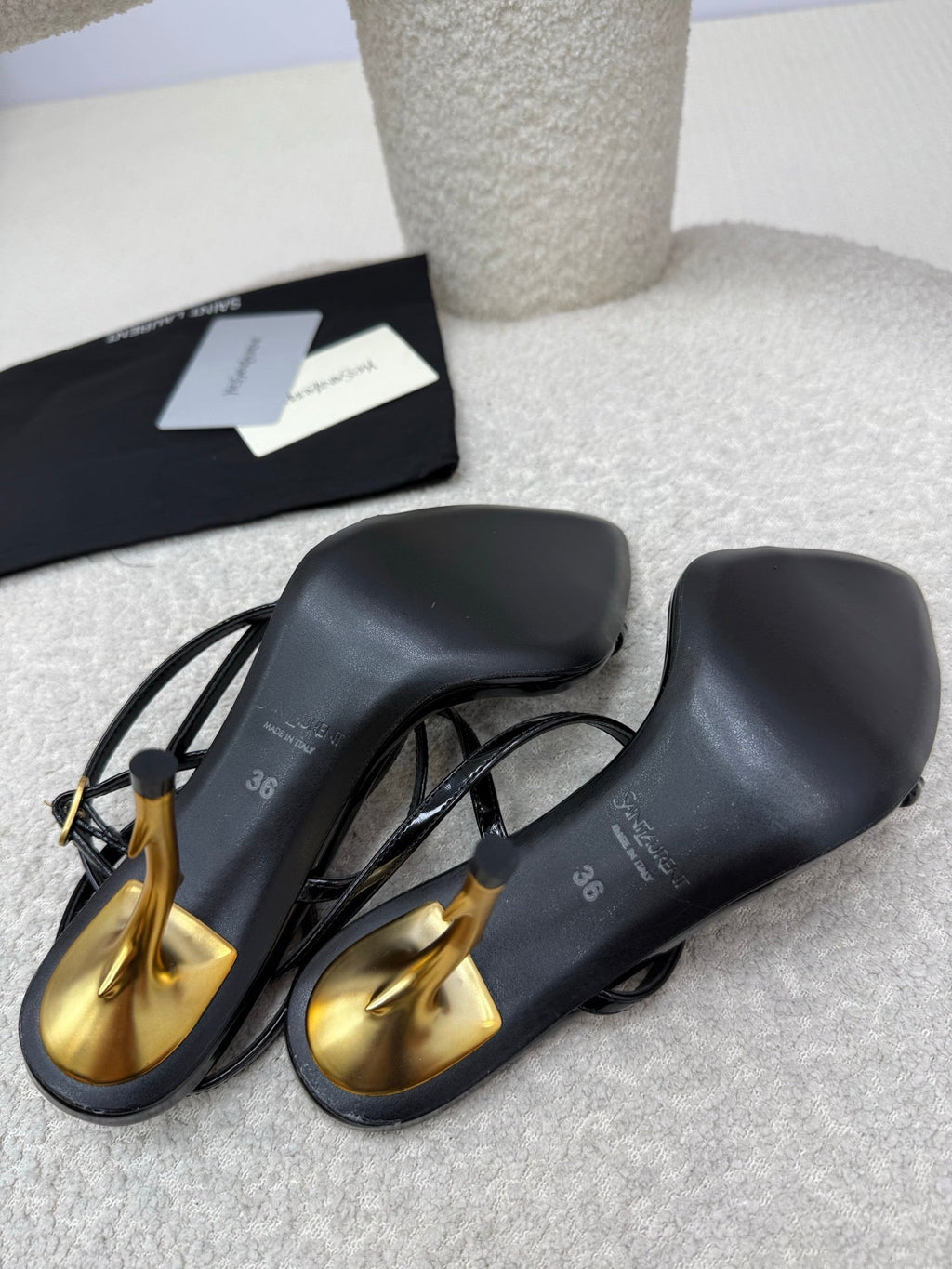 YSL 25S STRAPPY HIGH-HEEL SANDALS 95 MM IN BLACK SHINY LAMBSKIN