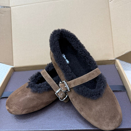 ALAIA 25S SHEARLING BALLET FLATS IN DARK BROWN SUEDE