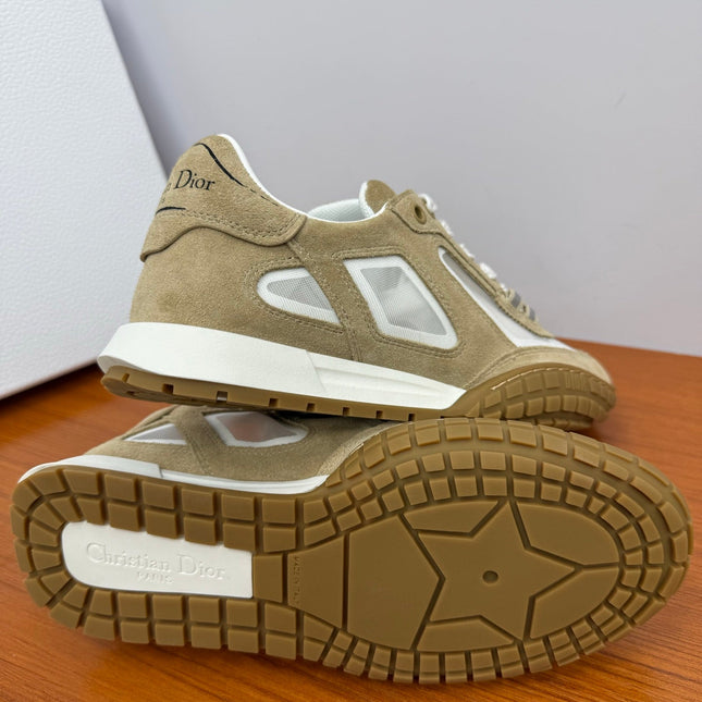 DIOR 26S SNEAKERS IN WHITE AND LIGHT BROWN SUEDE AND FABRIC